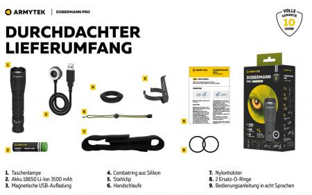 Armytek Dobermann Pro Magnet USB LED Taschenlampe akkubetrieben Warmes Licht