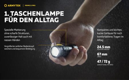 Armytek Prime C1 Pro Magnet USB Taschenlampe mit Magnethalterung akkubetrieben warmweisses Licht