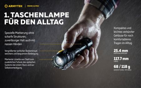 Armytek Prime C2 Pro Magnet USB Taschenlampe mit Magnethalterung akkubetrieben Warmes Licht