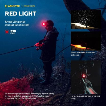 ArmyTek Wizard C2 WR Magnet White & Red LED Stirnlampe mit Magnethalterung akkubetrieben, warmesweißes und rotes Licht