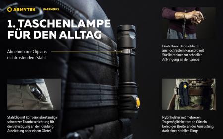 Armytek Partner C2 Magnet USB White Taschenlampe mit Magnethalterung akkubetrieben warmes Licht