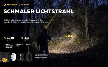 Armytek Partner C2 Magnet USB White Taschenlampe mit Magnethalterung akkubetrieben warmes Licht