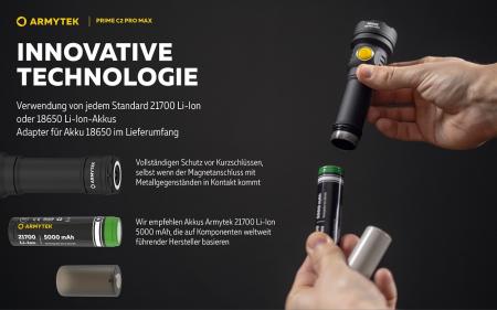 Armytek Prime C2 Pro Max Magnet USB Taschenlampe mit Magnethalterung akkubetrieben Warmes Licht
