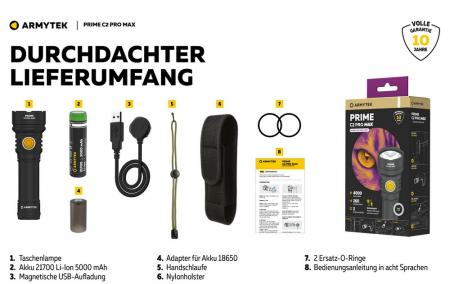 Armytek Prime C2 Pro Max Magnet USB Taschenlampe mit Magnethalterung akkubetrieben Warmes Licht