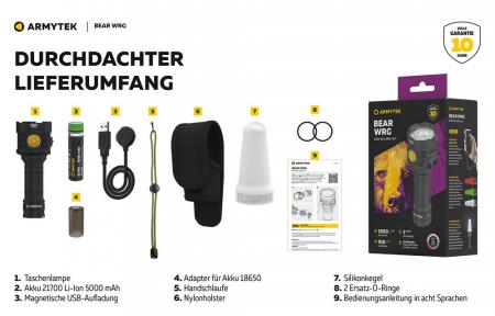 Armytek Bear WRG Taschenlampe mit Magnethalterung akkubetrieben mehrfarbiges Licht
