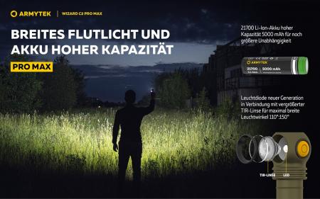 Armytek Wizard C2 Pro Max Magnet USB Olive Taschen- und Stirnlampe mit Magnethalterung / Stirnhalterung akkubetrieben weißes Licht