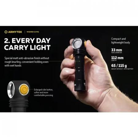 Armytek  Wizard C2 WG Warm LED Stirnlampe und Taschenlampe akkubetrieben Magnet USB neutralweißes und grünes Licht