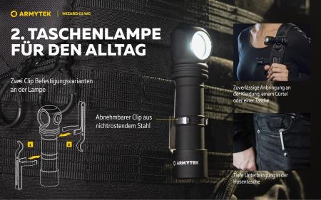 Armytek  Wizard C2 WG Warm LED Stirnlampe und Taschenlampe akkubetrieben Magnet USB neutralweißes und grünes Licht