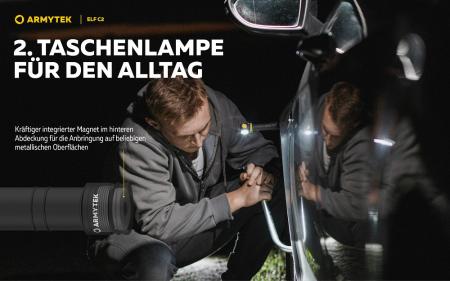 Armytek Elf C2 USB-C Taschen- und Stirnlampe mit Magnethalterung / Stirnhalterung akkubetrieben neutralweißes Licht