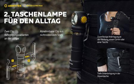 Armytek Wizard C2 Pro Max Stirnlampe und Taschenlampe akkubetrieben neutralweißes licht