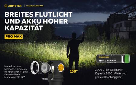 Armytek Wizard C2 Pro Max Stirnlampe und Taschenlampe akkubetrieben neutralweißes licht