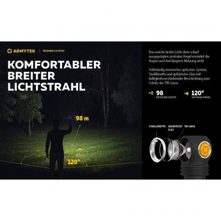 Armytek Wizard C2 WUV Magnet USB White PCB Stirnlampe und Taschenlampe akkubetrieben, weißes Licht mit zusätzlichem UV-Licht