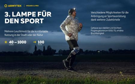 Armytek Wizard C1 Pro Magnet USB Taschenlampe und Stirnlampe 4 in1 mit Magnethalterung akkubetrieben warmes Licht