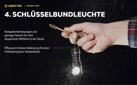 Armytek Wizard C1 Pro Magnet USB Taschenlampe und Stirnlampe 4 in1 mit Magnethalterung akkubetrieben warmes Licht