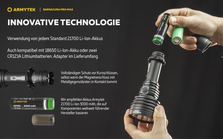 Armytek Barracuda Pro Max Set Profi Taschenlampe und Suchscheinwerfer weißes Licht, magnetische Aufladung Akku