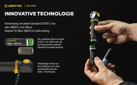 Armytek Elf C2 Max USB-C White Taschen- und Stirnlampe mit Magnethalterung / Stirnhalterung akkubetrieben neutralweißes Licht