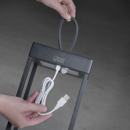 Große Terrassen Akku & USB Tischleuchte RAVELLO in schwarz In&Out IP54 von Konstsmide