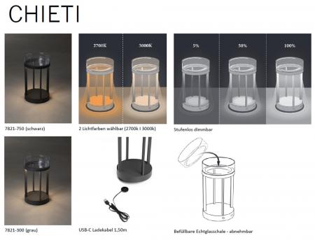 Tragbare Tischleuchte CHIETI in Grau In&Out aus Aluminium & Glas dimmbar IP54 von Konstsmide