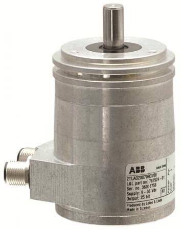 ABB RSA 698 6mm solid PLUTO-Drehgeber Multiturn, IP67, 9-36 V DC, Welle IP66, 6 mm rund, Anschluss radial 3 x M12
