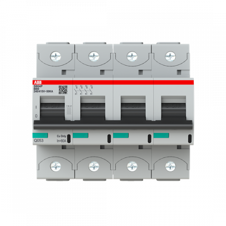 ABB S804P-B80 Hochleistungs-Sicherungsautomat 80A, B-Char., Icu=50kA 240/415V AC, 4P