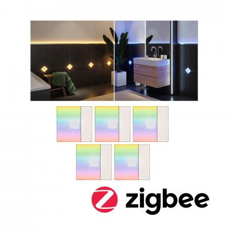 Paulmann 78413 5er-Set LumiTiles LED Fliesen Square 100x10mm 0,8W dimmbar modern Regenbogen/ Weiß+ Weiß Kunststoff/Aluminium