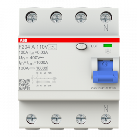 ABB F204 A-100/0.03 110V FI-Schalter Typ A 110V RCCB, 4P, 100A, 30mA, f.110V AC-Netz