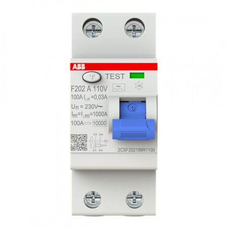 ABB F202 A-100/0.03 110V FI-Schalter Typ A 110V RCCB, 2P, 100A, 30mA, f.110V AC-Netz