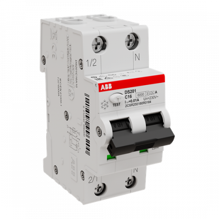 ABB DS201 C16 A10 FI/LS-Schalter 6kA, 1P+N, Typ A, C 16, 10mA