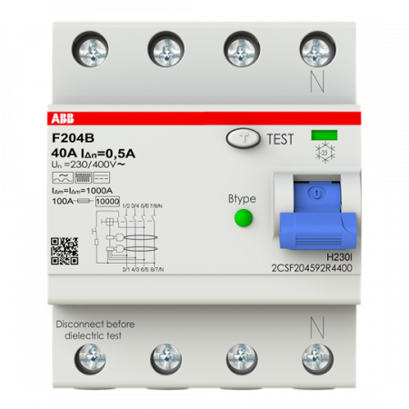 ABB F204 B-40/0.5 FI-Schutzschalter Typ B 4P, 40A, 500mA, kurzzeitverz., 3kA, 4TE