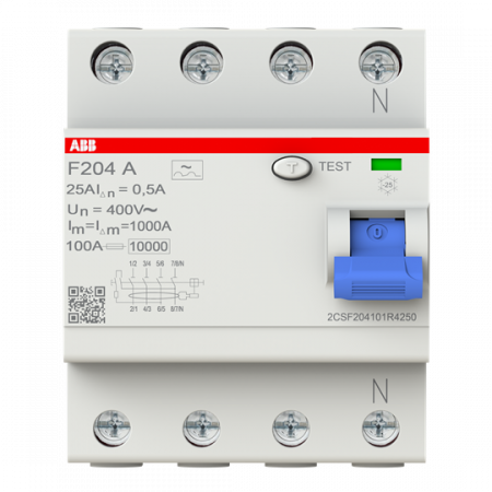 ABB F204 A-25/0.5 FI-Schutzschalter 4P, Typ A, 25A, 500mA