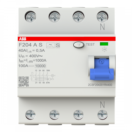 ABB F204 A S-40/0.5 FI-Schutzschalter 4P, Typ A, 40A, 500mA, selektiv