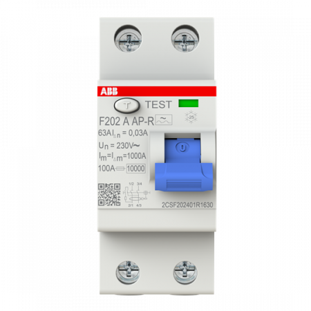 ABB F202 A-63/0.03 AP-R FI-Schutzschalter 2P, Typ A, 63A, 30mA, kurzzeitverzögert