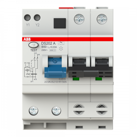 ABB DS202 A-B50/0.03 FI/LS-Kombination 6kA, 2P, Typ A, B 50A, 30mA