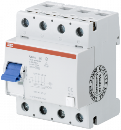 ABB F204A-125/0.1L FI-Schutzschalter 4P, Typ A, 125 A, 100 mA, N-Leiter links
