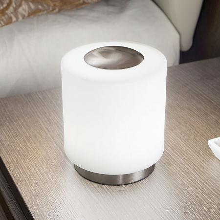 Simi Tischleuchte LED dimmbar Nickel satiniertes Glas Fabas Luce