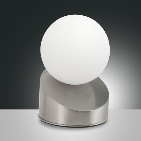 Gravity Designer LED Tischleuchte aus Nickel satiniert und geblasenem Glas dimmbar von Fabas Luce