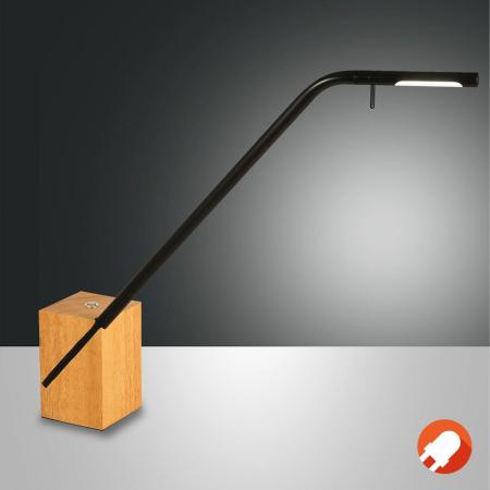 Skandinavische LED-Tischleuchte Viktor mit Holzsockel Schwarz Tastdimmer & drehbarem Leuchtkopf von Fabas Luce