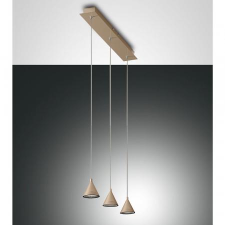 3-flammige Delta LED Pendelleuchte in Gold edelmatt dimmbar mit warmweißem Licht von Fabas Luce