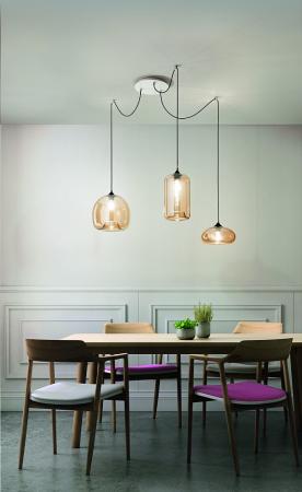 Pendelleuchte 3-flammig in dezentem Amber aus geblasenem Glas Fabas Luce
