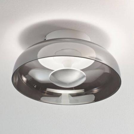 Vintage Deckenleuchte mit Rauchglas Schirm in transparent von Fabas Luce