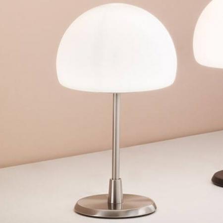 Gaia Zeitlose LED Tischleuchte in Nickel satiniert mit Touchdimmer & Memoryfunktion von Fabas Luce