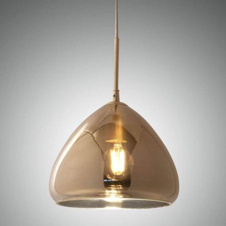 Glow Pendelleuchte in Messing aus geblasenem Glas mit metallisierter Oberfläche und Textilkabel von Fabas Luce