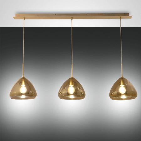 Glow 3-flammige Pendelleuchte in Messing aus geblasenem Glas mit metallisierter Oberfläche und Textilkabel von Fabas Luce