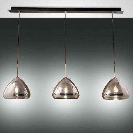 Glow 3-flammige Pendelleuchte in Chrom aus geblasenem Glas mit metallisierter Oberfläche und Textilkabel von Fabas Luce