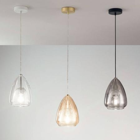 Britton Pendelleuchte aus klarem Glas mit Gitter-Inlay Ø22cm von Fabas Luce
