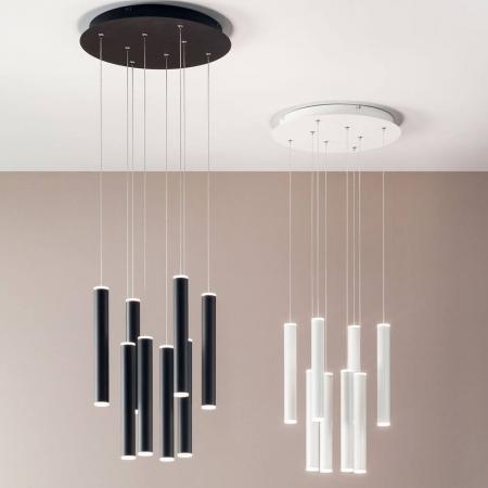 Prado 8-flammige LED Pendelleuchte im Röhrenstil mit Ober- und Unterlicht in Schwarz dimmbar von Fabas Luce