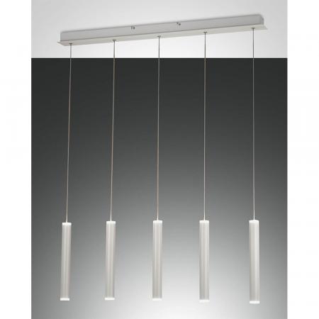 Prado 5-flammige LED Pendelleuchte im Röhrenstil mit Ober- und Unterlicht in Weiß dimmbar von Fabas Luce