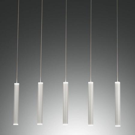 Prado 5-flammige LED Pendelleuchte im Röhrenstil mit Ober- und Unterlicht in Weiß dimmbar von Fabas Luce