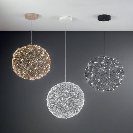 Sumter Kugelige LED-Pendelleuchte im luftigen Draht-Look dimmbar in Gold Ø50cm von Fabas Luce