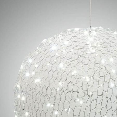 Sumter Kugelige LED-Pendelleuchte im luftigen Draht-Look dimmbar in Weiß Ø50cm von Fabas Luce